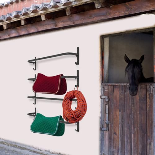 4-Pack Saddle Blanket Rack, Wall Mounted Horse Blanket Holder with Hooks, Saddle Pad Rack, 33.8" Storage Organizer for Barn, Stable, Tack Room