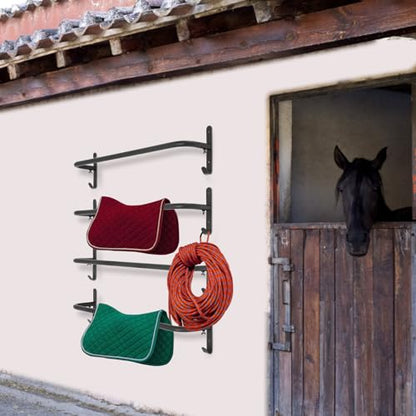 4-Pack Saddle Blanket Rack, Wall Mounted Horse Blanket Holder with Hooks, Saddle Pad Rack, 33.8" Storage Organizer for Barn, Stable, Tack Room