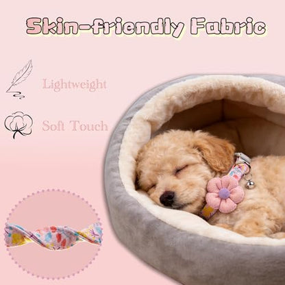 Floral Dog Collar with Bell and Flower, Cute Dog Collar for Puppy Small Medium Large Dogs, Pink Girl Dog Collar for Female/Male Dog Birthday Wedding Photo Props - size: M: for medium dogs