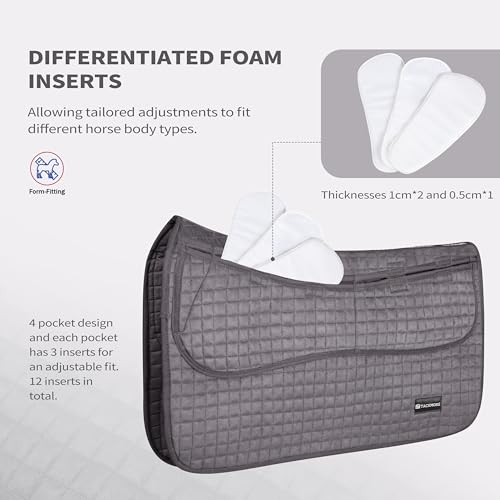 Tackmore Western Saddle Pad Adjustable with Side Pockets and Foam Inserts Shock-Absorbing Riding Pad