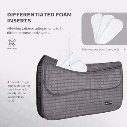 Tackmore Western Saddle Pad Adjustable with Side Pockets and Foam Inserts Shock-Absorbing Riding Pad