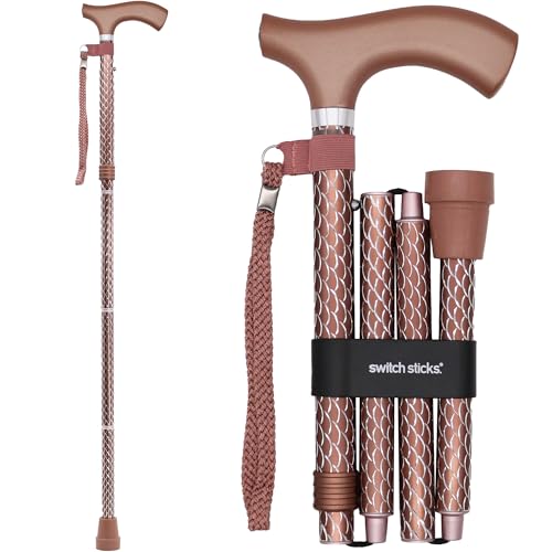 Switch Sticks Folding Walking Cane For Women & Men - color: Engraved Rose Gold