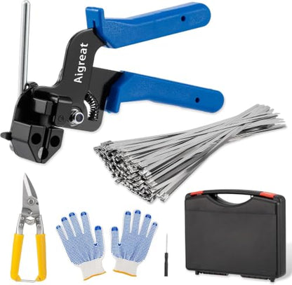 Stainless Steel Cable Tie Gun Set with Adjustable Tension Auto Cut Fastening Tool for Exhaust Pipe, Chain Link Fence, Auto Repair & Industrial Cable Binding (Extra Large 100PCS) - size: Extra Large 100PCS
