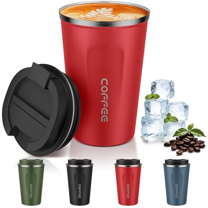 MOMSIV 12oz Travel Coffee Mug, Insulated Coffee Cup with Leakproof Lid - color: A-Red-12oz