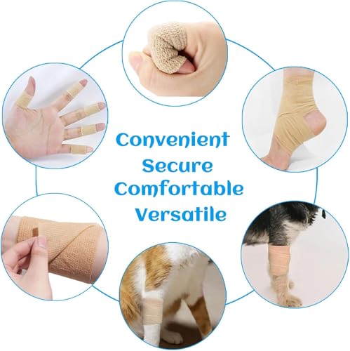 6 Rolls Elastic Self Adhesive Bandage Wrap 4 Inch, Breathable Non Woven Cohesive Bandage, Vet Wrap for Dogs, Ankle Sprains Swelling Medical First Aid Tape, Sports Athletic Tape Brown - color: 4 Inch-6 Count Brown