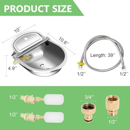 Automatic Livestock Water Bowl with Float Valves, Animal Waterer Bowl Kit