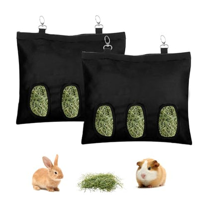 2 Pcs Rabbit Hay Feeder,Guinea Pig Hay Feeder,13×10.8 Inch Guinea Pig Bag,Small Animal Feeding Bag for Rabbits, Hamsters, Hedgehogs (3 Holes,Black) - color: black