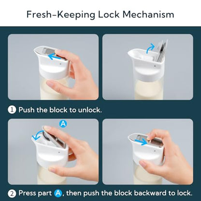 KITCHENDAO Glass Creamer with Fresh-Keeping Lock Mechanism, Drip-free Spout, 12 oz Milk Pitcher with Lid, Borosilicate Glass Creamer Container, Dishwasher Safe