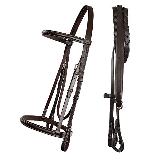 Exion Hunter Bridle with Laced Reins – Fancy Stitched English Snaffle Bridle | Premium European Leather Hunter Jumper Bridle with Stainless Steel Hardware