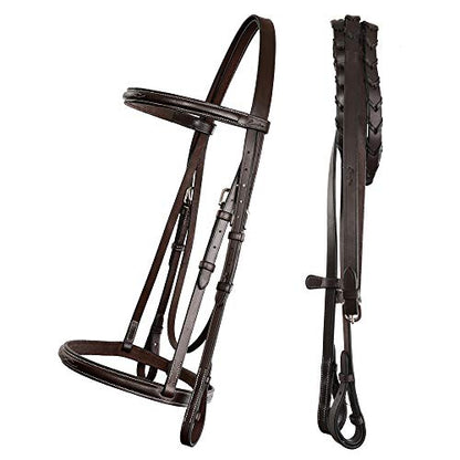 Exion Hunter Bridle with Laced Reins – Fancy Stitched English Snaffle Bridle | Premium European Leather Hunter Jumper Bridle with Stainless Steel Hardware