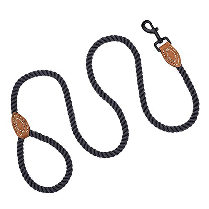Mile High Life Dog Leash Braided Cotton Rope with Leather-Reinforced Ends - color: Dark Grey, size: 72 Inch-1/2"