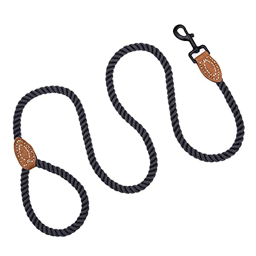 Mile High Life Dog Leash Braided Cotton Rope with Leather-Reinforced Ends - color: Dark Grey, size: 48 Inch-1/2"