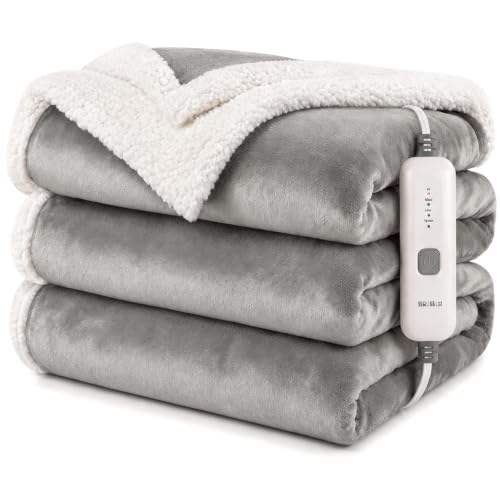 Electric Heated Blanket 72"×84", 4 Heating Levels & 10H Auto-Off | Full Size Light Gray, Sherpa & Soft Microplush, Quick Heating, Machine Washable, for Couch, Bed & Office, Parents' Gifts - color: 02-light Gray, size: Full Size ( 72"x84" )