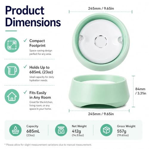 Green No Spill Dog Water Bowl, Pet Floating Water Bowl No Wet Mouth, Anti Splash & Anti Tip Slow Water Feeder, Keeps Fur Dry Clean Drinking Bowl for Dogs & Cats, Large Capacity Travel Friendly - color: Green, White