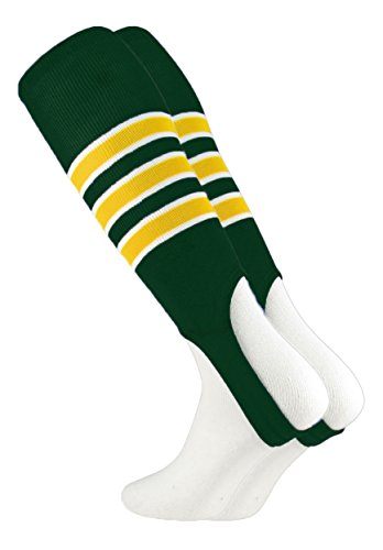 TCK Striped Baseball Stirrups - 7 Inch Cut USA Made - color: Dark Green/White/Gold, size: Medium