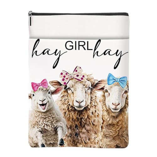 Cute Western Sheep Book Lovers Gifts,Book Sleeve Sheep Gifts Waterproof Books Bag for Paperbacks with Zipper Front Pocket Bookish Accessories Gift for Women Girls Christmas Birthday