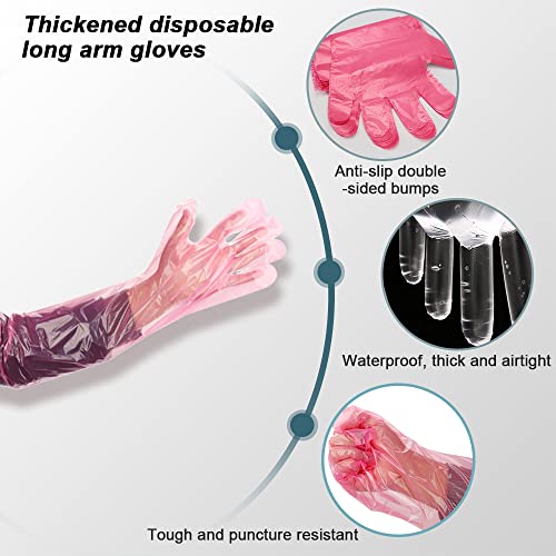 50 Disposable Field Dressing Gloves Veterinary Insemination Rectal Long Gloves, Extra Long Sleeve Full Arm - color: Red