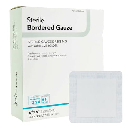 DermaRite Sterile Bordered Gauze Dressing with Adhesive Border, 6 in, 1 ct | Flexible Non-Linting Material, First-Aid, Individually Packaged
