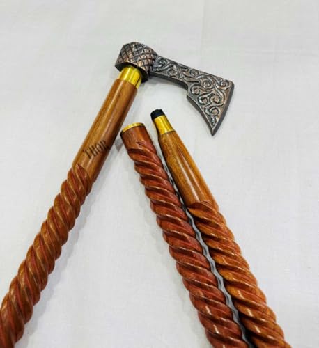 Handmade Solid Brass Head Handle Vintage Style Antique Wooden Walking Stick Cane Gift (3 Fold Wooden Walking Cane) - style: Axe walking handle stick
