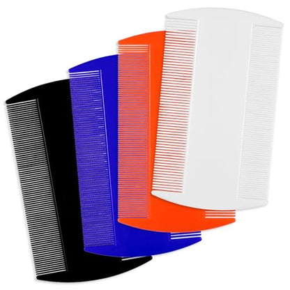 4PCS Lice Comb, Double-Sided Fine-Tooth Combs, Double-Sided Lice Flea Combs for All Hair Types (White, Deep Blue, Orange, Black)