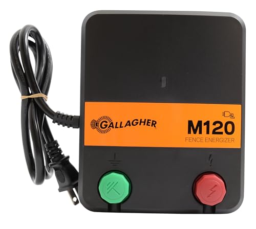 Gallagher M120 Electric Fence Energizer | 110V AC Charger for Livestock Fencing | Powers up to 15 Miles or 60 Acres | 1.2 Joule Plug-in Fence Controller