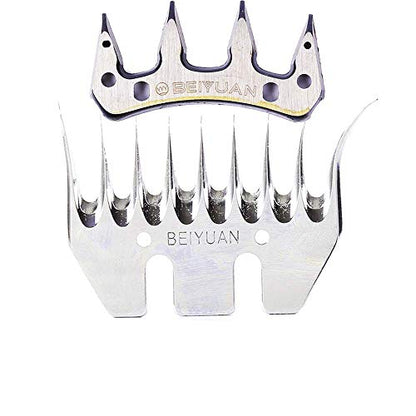 Sheep Shears Blades 9-Tooth Wool Shearing Comb and Cutter Blade Set for Alpaca Goats Wool Cutter Grooming Trimmer(9T Scimitar+Front Blade) - size: 9T scimitar+front blade