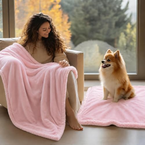 Pink Calming Pets Blanket 85x57in Fleece Dogs Blankets Fluffy Cats Sherpa Waterproof Bed Couch Covers Puppy Leakproof Sofa Mats Washable Warm-XL - color: Pink, size: XL-145*216cm(57*85in)