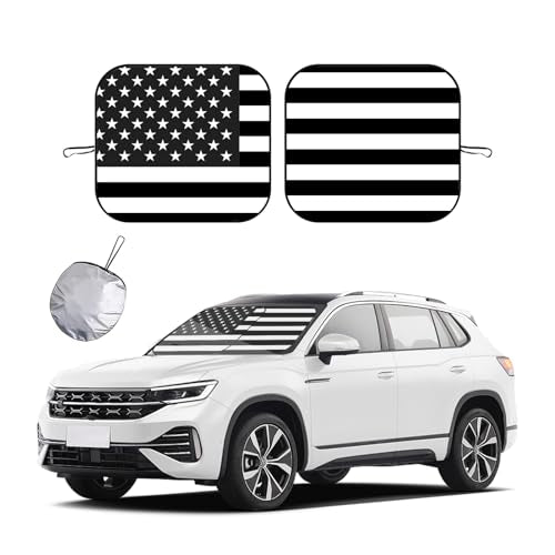 Ziciner 2 PCS Car Windshield Sun Shade, Auto Sun Heat and UV Rays Blocker, 28"×31" Foldable Automotive Front Window Sunshade Protector, Universal Vehicle Interior Accessories (Black Flag-M) - color: Black Flag-M (28×31 inches)