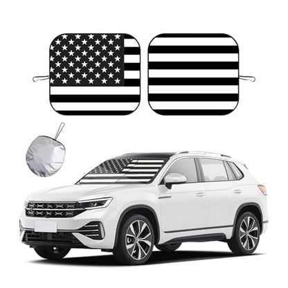 Ziciner 2 PCS Car Windshield Sun Shade, Auto Sun Heat and UV Rays Blocker, 28"×31" Foldable Automotive Front Window Sunshade Protector, Universal Vehicle Interior Accessories (Black Flag-M) - color: Black Flag-M (28×31 inches)