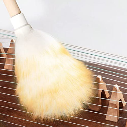 Wool Lambswool Cleaning Brush Duster,Wood Handle,Hanging Rope,Anti-Static,Comfortable Grips, for Piano,Guitar and Other Stringed Instruments and Office, Home and Car etc