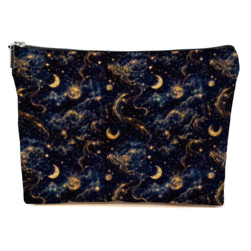 Blue Leaves Navy Starry Night Makeup Bag Moon Star Cosmetic Bag - color: Multicolor 1618