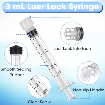 20 Pack 3ml/cc Luer Lock Syringe with Caps, Plastic Syringe without Needle for Liquid, Sterile Individually Wrapped - style: 3mL