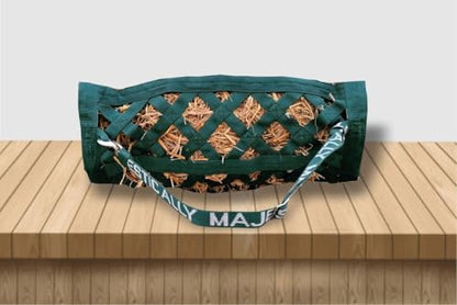 Majestic Ally Double Side Open Slow Feeder Hay Bag - Diamond shaped Obliquely Placed Webbing (Hunter Green) - color: Hunter Green
