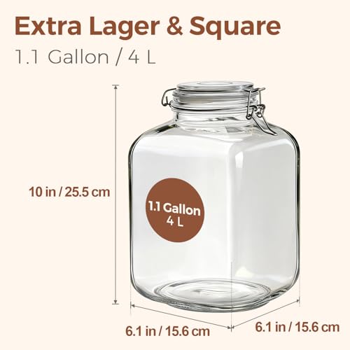 ComSaf Square Glass Pantry Jars with Airtight Lids 1.1 Gallon 2 Pack Large - size: 1.1 Gal*2