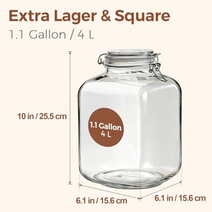 ComSaf Square Glass Pantry Jars with Airtight Lids 1.1 Gallon 2 Pack Large - size: 1.1 Gal*2