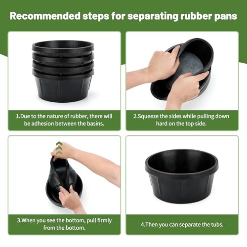 4Pcs Rubber Feeder Pan,2 Quart Feed Bucket - color: Black-2Quart, size: 4PCS