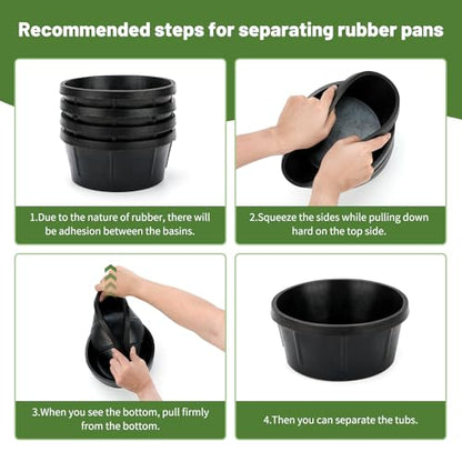 4Pcs Rubber Feeder Pan,2 Quart Feed Bucket - color: Black-2Quart, size: 4PCS