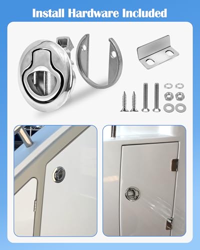 Boat Slam Latch 2" Lift Handle Lock Marine Full Stainless Steel Door Port Pull Latch Lift Ring 316 SS Boat Hatch, Fireproof & Rust-Proof for Ships, Yachts, Sailboats 2pk