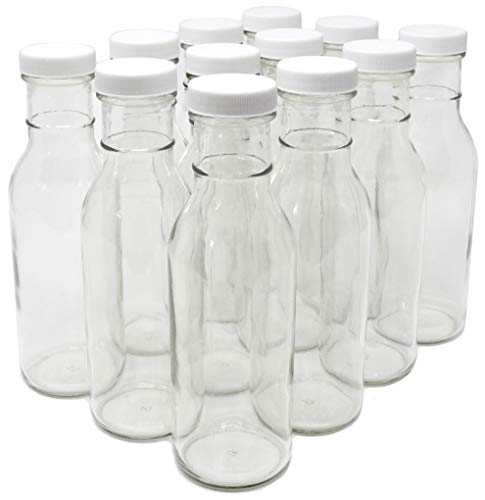 nicebottles Clear Glass Beverage/Sauce Bottles, 12 Oz, White Caps - Case of 12 - color: White Caps, size: 12 x 12oz
