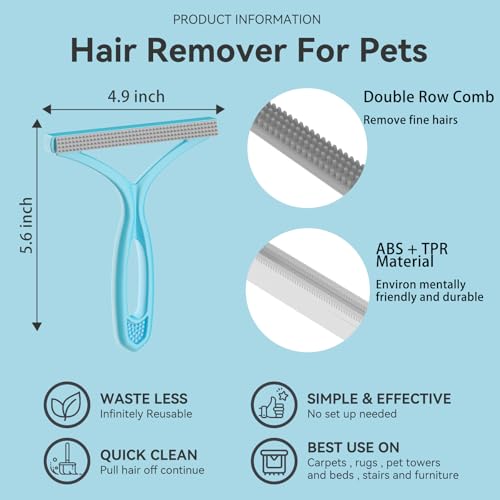 Pet Hair Remover, Dog and Cat Hair Remover, Carpet Rake, Carpet Scraper - color: Blue