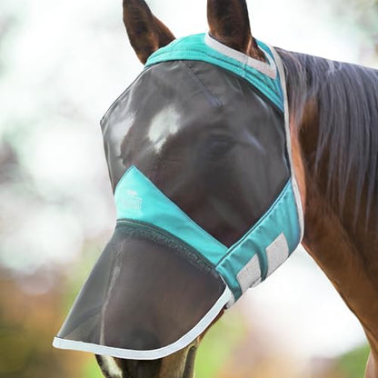 Harrison Howard CareMaster Pro Luminous Horse Fly Mask Large Eye Space Full Face Standard with Nose No Ears Summer Mint L - color: Summer Mint, size: L