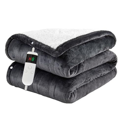 Heated Blanket Electric Throw, 50"x60" Soft Flannel Heating Blanket with 8 Hours Auto Off 10 Fast Heating Levels Machine Washable Sherpa Heated Throw Blanket with Overheating Protection - color: Gray, size: Throw(50" x 60")