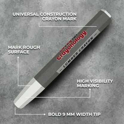 Lumber Crayons – White, Pack of 12 | Hexagonal Construction Marking Crayons for Wood, Concrete, Asphalt, Metal | Durable, Smudge-Free, Break-Resistant - color: White