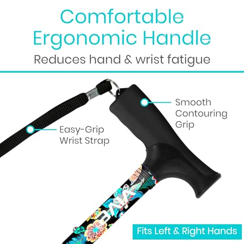 Vive Folding Cane - Foldable Walking Cane for Men, Women - Fold-up - color: Neon Flower
