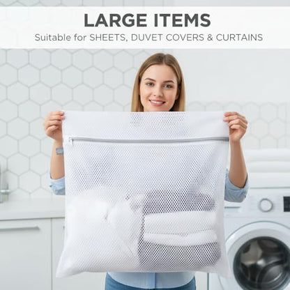 Kimmama Laundry Bags Mesh Wash Bags, Large Garment Bag for Washing Machine - color: White, size: 2XXL(24x24")