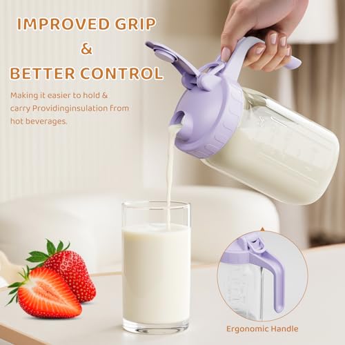 32 oz Breast Milk Pitcher, Glass Mason Jar Pitcher with Lid - color: Purple, size: 32 Ounces