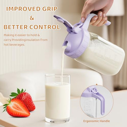32 oz Breast Milk Pitcher, Glass Mason Jar Pitcher with Lid - color: Purple, size: 32 Ounces