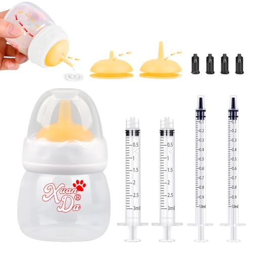 Pet Feeding Bottle and Syringes,60ml Nursing Bottle, 3 Sizes Nipples with Ventilation Valve Resistant Tearing Perfect for Puppies, Kittens, Small Wildlife (Yellow) - color: Yellow