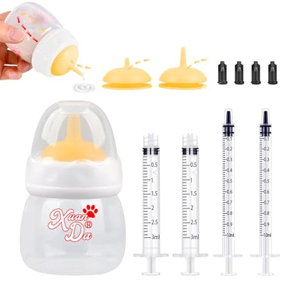Pet Feeding Bottle and Syringes,60ml Nursing Bottle, 3 Sizes Nipples with Ventilation Valve Resistant Tearing Perfect for Puppies, Kittens, Small Wildlife (Yellow) - color: Yellow