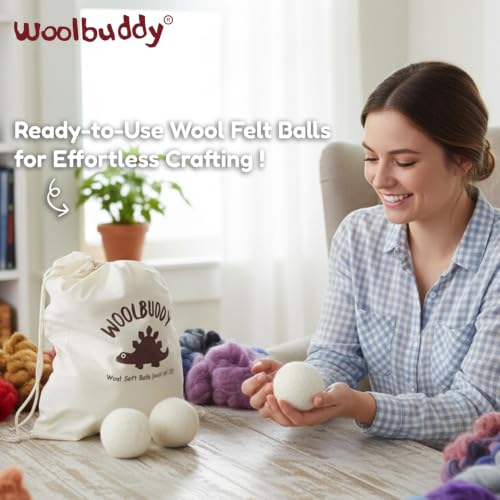 Woolbuddy Wool Felt Balls 12 PCS for Needle Felting 3 Size (3, 2.7, 2 Inch) | 100% Pure Wool Felt Balls 20PCS / 12PCS for Needle Felting & Christmas Holiday Ornaments, Core Wool Balls with Drawstring Bag